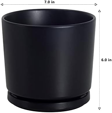 Ekirlin 7 inch Plant Pots,Ceramic Flower Planters Indoor,Modern Succulents Containers with Drain Hole Saucer,Decorate Home,Office & Outdoor (Black) - Image 3