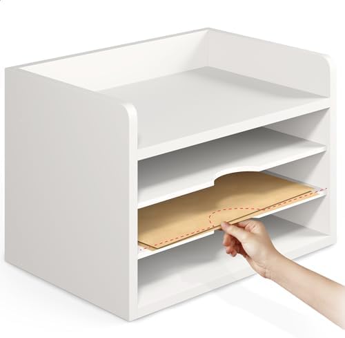 Ballucci File Organizer, 4-Tier Office Desk Organizer, Open Top Wood Paper Organizer for Classroom, Desktop Mail Sorter Paper Tray, White - Image 5