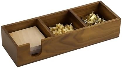 MultiBey 3 in1 Walnut Wooden Sticky Note Holder, 12" x 4.3" x 2.4" Self-Stick Note Pads Holder Memo Pad Dispenser, Wood Post it Note Dispenser Desk Organizer for Office Home School by MultiBey