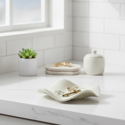 Ceramic Vanity Tray, Irregular Catchall Bowl for Jewelry and Keys, Modern Decorative Accent for Nightstand or Desktop, 7.7 x 7.7 Inches (1 PC) - Image 2