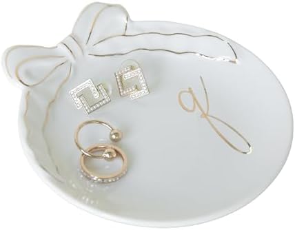 COLLECTIVE HOME Ceramic Jewelry Tray, Monogram Trinket Dish with Bow (Q) by COLLECTIVEHOME