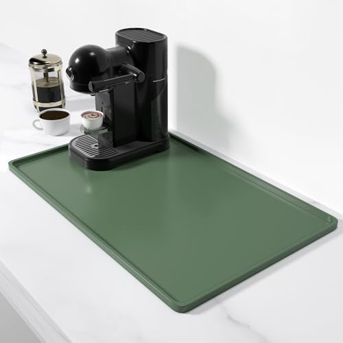 Rnivvi Silicone Coffee Mat, 12" x 19" Waterproof Raised Edge Coffee Bar Mats for Espresso Machine Station Accessories, Heat Resistant Dish Drying Pad for Kitchen Counter, Rubber Bar Decor Pad, Green by Rnivvi