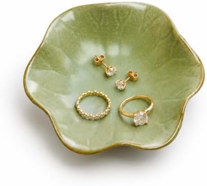 Sage Green Ceramic Jewelry Dish Tray, Lotus Leaf Ring Holder Dish Tray by GISK