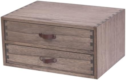 DDYURI Wood 2 Drawer Desktop Organizer Cabinet - Desk Storage Box for Kitchen Counter, Dresser Tabletop - Wooden File Organizer Printer Machine Stand for Office Accessories Chest Dark (FAX2C-DK) by DDYURI