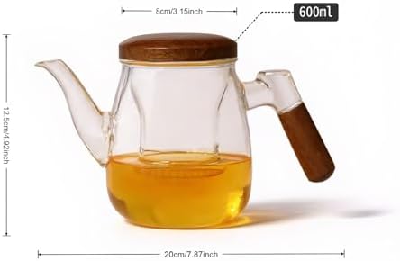 Glass Teapot, 600ml Borosilicate with Infuser, Stovetop & Microwave Safe, Non-Drip Spout, Ergonomic Handle - Image 2