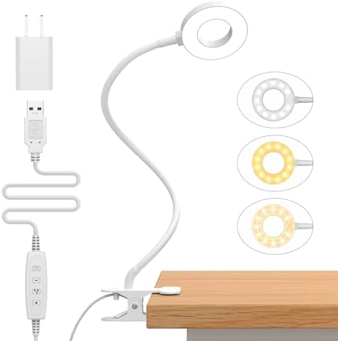 iZELL Book Light, Clip on Reading Light with Silicone Flexible Arm, Dimmable LED Lamparas Clamp on Workbench Desk for Studying Painting Crafting Drawing Makeup Nail Tech Puzzle Task - 27.6‘’ White by iZell