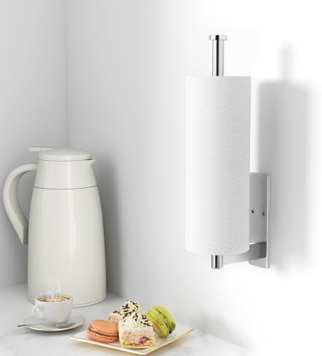 Paper Towel Holder Under Cabinet - Stainless Steel Paper Towel Holder Wall Mount, Self-Adhesive or Drilling, Silver Towel Rack for Kitchen Organization and Storage, Kitchen Paper Roll Holder - Image 3