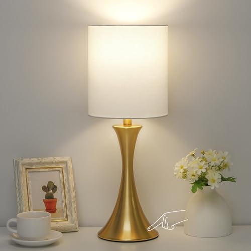 Gold Bedside Lamp Touch Control Table Lamp for Bedroom, 3-Way Dimmable Nightstand Lamp with White Shade, Modern Table Lamp for Living Room, Minimalist Desk Lamp for Dorm, Home, Office, Bulb Included by Seasidevillage