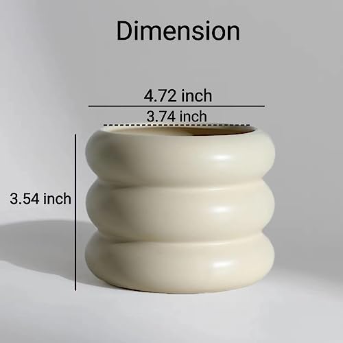 Ceramic Plant Pot Indoor, 4.5 Inch Flower Pot with Drainage Hole, Small Bubble Design Ceramic Planter for Home & Office Decor (Beige) - Image 3