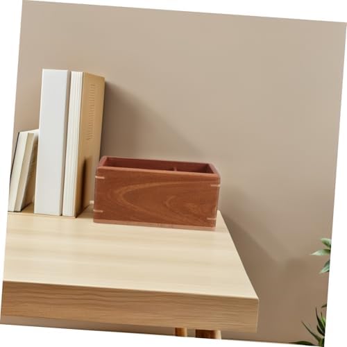 Rustic Brown Wooden Desk Organizer 7.9 X 3.8 X 3.2 Inches Rectangular Storage Box with Compartments for Office Supplies, Remote Controls, and Makeup Brushes, Decorative Wood - Image 6