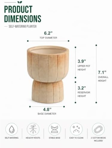 Self Watering Pots for Indoor Plants, 6 Inch Ceramic African Violet Pot - Image 2
