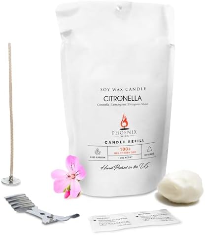 Phoenix Wick Candle Making Kit – Transform Anything Into A Candle – Candle Making Kit with Wick + 14oz Wax (Citronella Scent) by PhoenixWick