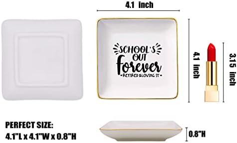 Topthink Teacher Retirement Appreciation Gifts-Ceramic Jewelry Holder Ring Dish Trinket Tray-Teachers Colleague Farewell,Leaving, Going Away,Good Bye Presents-School Out Forever Retired and Loving It - Image 5