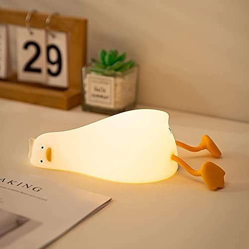 HAPPYBAG LED Lying Flat Duck Night Light, 3 Level Dimmable Nursery Nightlight,Cute Lamps Silicone Squishy Light Up Duck,Rechargeable Bedside Touch Lamp for Breastfeeding Toddler Baby Kids Decor by HAPPYBAG