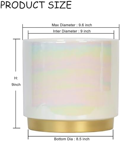 Gepege White Indoor Plant Pots for Plants, Large Ceramic Planter with Drainage Hole, 9.6-inch Succulent Orchid Flower Pot - Rainbow Pearl Glaze - Image 2