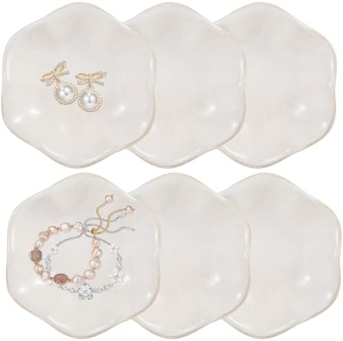 6 Pcs Ceramic Jewelry Dishes, Lotus Leaf Ring Trays, Gold Trim Trinket Tray by Toyosport