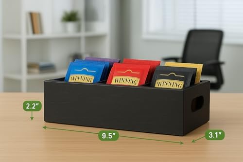 Moldie Multi-Purpose Matte Black Wood Organizer - 3 Compartment Solid Pine Tray for Office Desk Small Supplies, Luxury Tea Bag and Sugar Packet Caddy for Kitchen Countertop & Coffee Station - Image 2