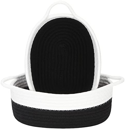 Sea Team 2-Pack Compact Woven Cotton Rope Storage Baskets, Black by SeaTeam