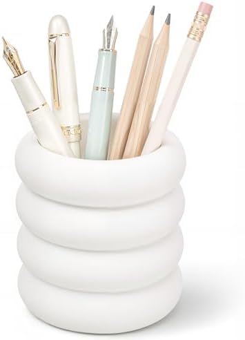 Aesthetic Desk Organizer Boho Pen Holder Modern Pencil Holder Beige Plastic Makeup Brush Organizer for Office Desk Accessories Stylish Home Office Art Decor Supplies(Wavy) by Unknown