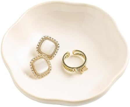BEUNAIZER Ceramic Ring Dish, 4.3 in Flower Jewelry Tray with Raised Sides by BEUNAIZER