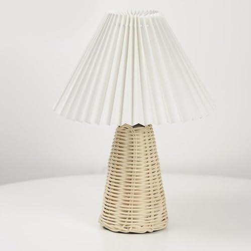 Pleated Small Table Lamp: Bedside Night Light with Rattan Base, Vintage Style Soft Warm Glow for Bedroom, Living Room Decor - Image 4