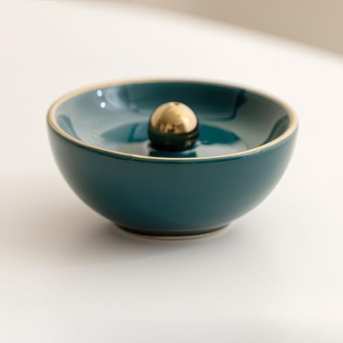 Green Ceramic Incense Burner Bowl, 3.3 Inch Center Cone Stick Incense Holder, Minimalist Ash Catcher Bowl for Meditation Yoga Spa Home Decor, Aromatherapy Gift for Women by werdecade