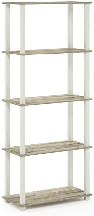 Furinno Turn-N-Tube 5-Tier Multipurpose Shelf / Display Rack / Storage Shelf / Bookshelf, Square Tubes, Sonoma Oak/White - Image 6