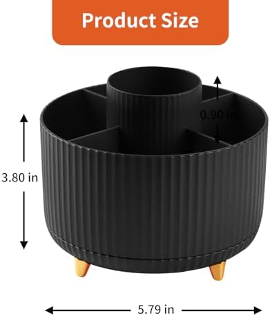 Desk Pencil Pen Holder, 5 Slots 360°Degree Rotating Pen Organizers for Desk, Desktop Storage Stationery Supplies Organizer, Cute Pencil Cup Pot for Office, School, Home, Art Supply, Black - Image 7
