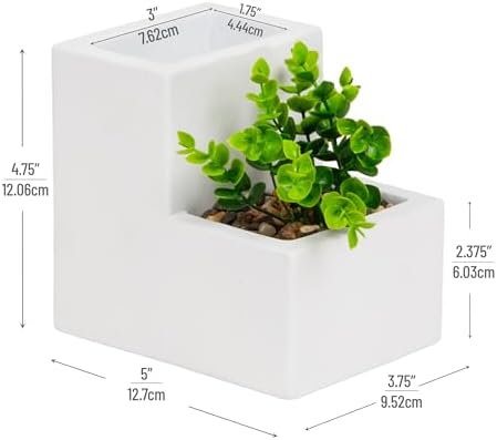 Mind Reader Ceramic Desktop Planter Pencil Cup, Desk Organizer with Faux Succulent, White - Image 3