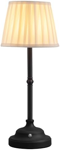KDG Black Cordless Portable LED Table Lamp, White Fabric Shade Desk Lamp by KDG