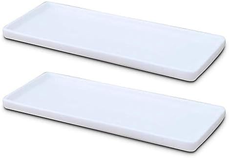 Ceramic Vanity Tray Small Rectangle, Bathtub Tray Bathroom Organizer, Cosmetics Holder for Tissue Candle Towel Plant Jewelry Ring Dish Dresser Perfume Shampoo-White(2 Pcs)(Large) by LandHope