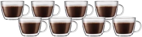 Bodum 15oz Double Wall Latte Mug, High-Heat Borosilicate Glass, Set of 2, Clear (Pack of 4) by Bodum
