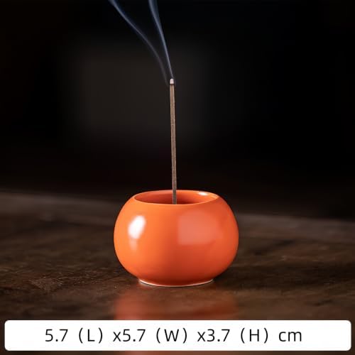 Orange Glaze Ceramic Incense Burner Bowl, 2.2 Inch Zen Stick Incense Holder with Ash Catcher, Minimalist Tabletop Censer for Meditation Yoga Aromatherapy, Home Office Desk Decor - Image 2