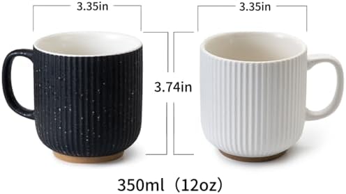 Black and White Ceramic Coffee Mugs Set of 4 (12 oz) Large Ceramic Coffee Cups Set Ribbed Coffee Mugs Set, Big Mugs Set with Handle Suitable for Latte, Cappuccino, Milk, Cocoa, Tea, Juice - Image 2