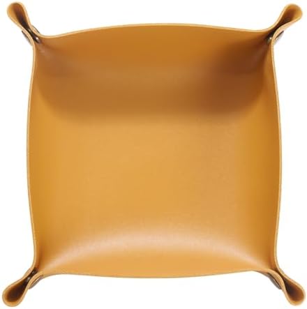 HARFINGTON PU Leather Valet Tray Unisex Folding Small Catchall Tray Portable Entryway Table Tray Nightstand Bedside Desk Tray for Key Wallet Watch Coin Jewelry Dice, Yellow by HARFINGTON
