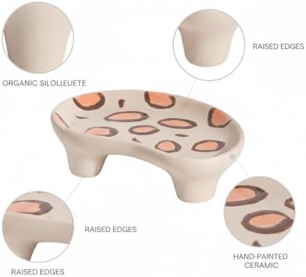 Vanity Tray Ceramic, Irregular Organic Shape Catchall Dish for Jewelry Keys Rings, Modern Decorative Accent for Nightstand Bathroom Counter Desk, White Brown - Image 6