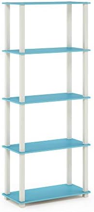 Furinno TURN-S-TUBE Book Shelf, 5-Tier Toolless Storage Shelves with Square Tubes, Shelving Unit for Organization and Storage for Living Room, Home Office, Light Blue - Image 6