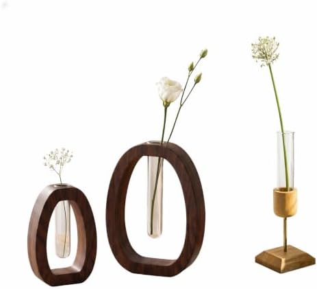 Walnut Wood Propagation Station Set of 3 Hydroponic Test Tube Vases Solid Wood Frame Glass Test Tube Vase Plant Station with Glass Propagation Vases,for Home Office Desk Decor by Unknown