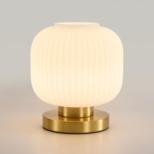 White Glass Table Lamp,Vintage Gold Base Ribbed Bedside Lamp by FeaseyFeaturedProducts