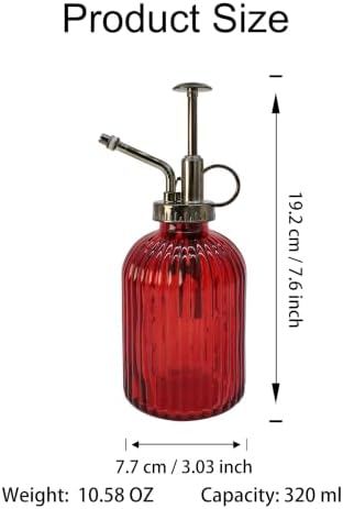 Glass Plant Mister Spray Bottle, 350ML Vintage Plant Spritzer with Top Pump Watering Can for Indoor Outdoor House Plants,Flowers (Red) - Image 3