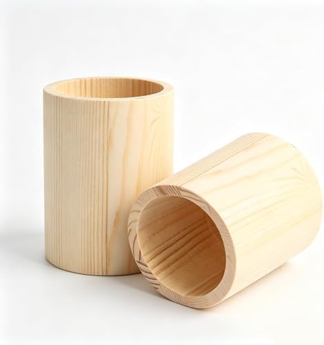 2-Pack 4 Inch Unfinished Round Wooden Cup Wood Pen Pencil Holder for DIY Crafts Makeup Brushes Home Office Supplies and Desk Organizer by Unknown