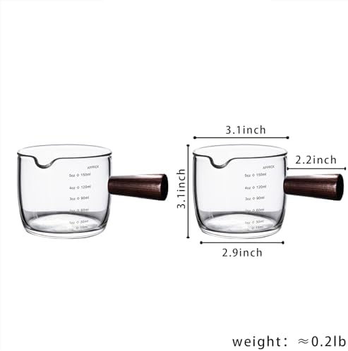 Wooden Handle Graduated Single Mouth Cup 150ml Glass Coffee Cup Glass Graduated Milk Cup Clear Glass By - Image 2