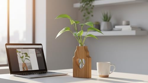 Wooden Plant Propagation Station Stand with Single Glass Test Tube Indoor Desktop Terrarium for Hydroponics Water Plant Cutting Flower Vase Planter Home Office Garden Decor Plant Lover Gifts (Brown) - Image 4