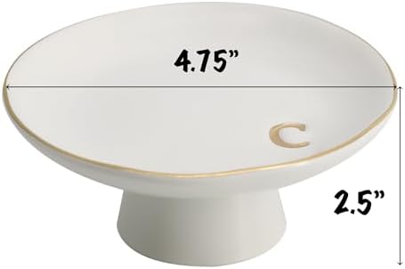 COLLECTIVE HOME - Ceramic Jewelry Tray, Decorative Monogram Jewelry Dish, Luxurious Trinket Tray with High Base, Birthday Mother's Day for Women (c) - Image 3