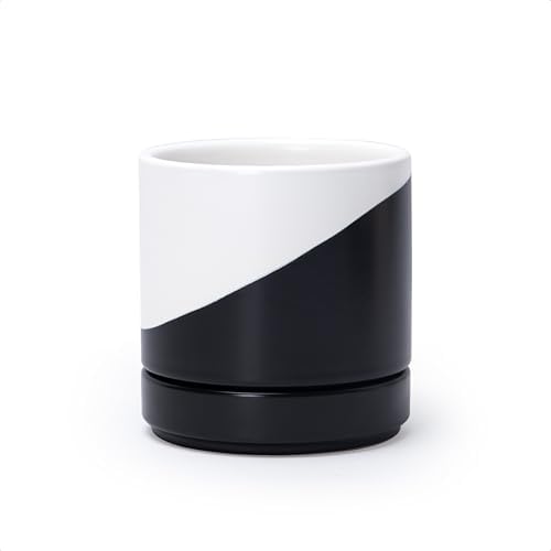 D'vine Dev 4.7 Inch Ceramic Planter Pot, Black White Diagonal, 94-O-B-K by DvineDevPlanterPotsandStand