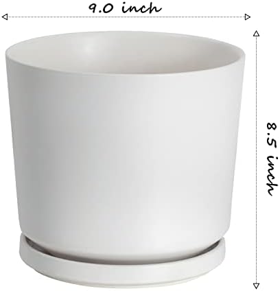 Ekirlin 9 inch Plant Pots,Ceramic Flower Planters Indoor,Modern Succulents Containers with Drain Hole Saucer,Decorate Home,Office & Outdoor (White) - Image 2
