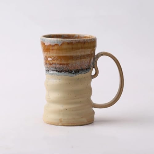17oz Large Unique Cool Tall Handmade Ceramic Coffee Mug with Comfortable Big handle, Big Pottery Tea Mug, Artisanal Stoneware Coffee cup, Rustic Lead-free Tea Cups, Microwave safe,Biege and Brown by Unknown