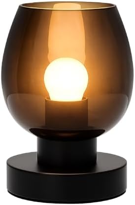 ONEWISH Touch Bedside Table Lamp, 3-Way Dimmable, Globe Glass Shade, 7.5 Inch Ultra Compact Nightstand Lamp, Warm White 2700K LED Bulb Included, Modern Design(Black) by onewish