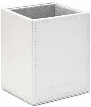 UnionBasic Square Pen Holder, Leather Pencil Cup, Desktop Caddy Stationery Organizer, White - Image 7