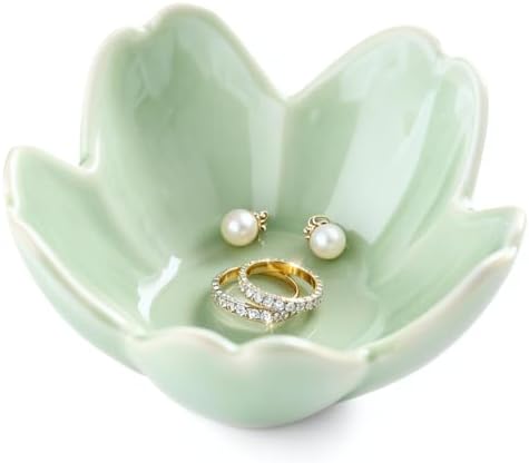 Sage Green Flower Ring Dish Ceramic Jewelry Tray Small Trinket Dish by SAMCHILDERLAN